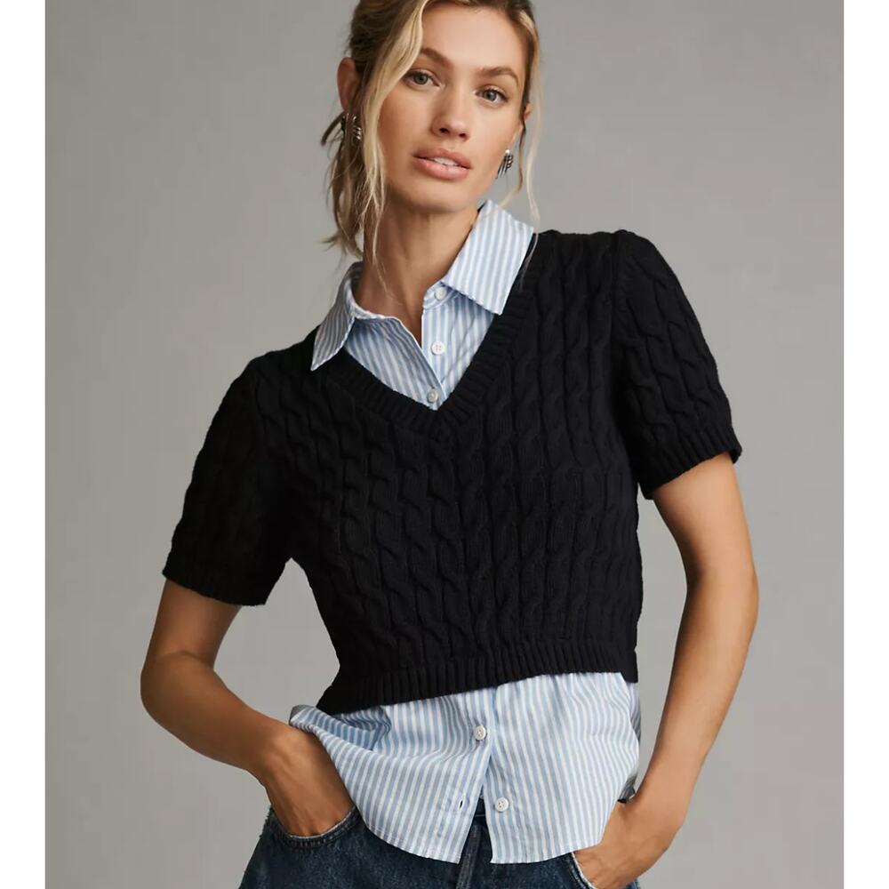 Anthropologie Black Cable Knit Sweater